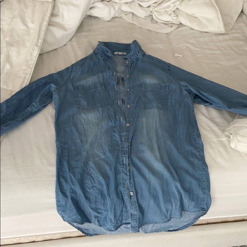 Denim blue button up collared shirt